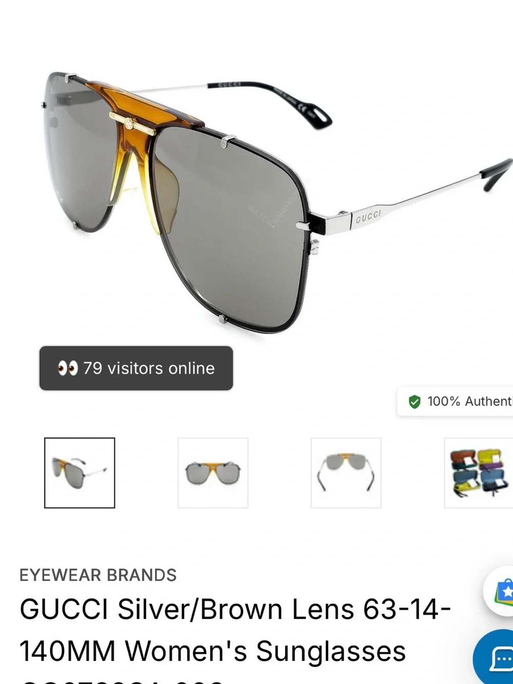 GUCCI Silver/Brown sunglasses. Unisex
